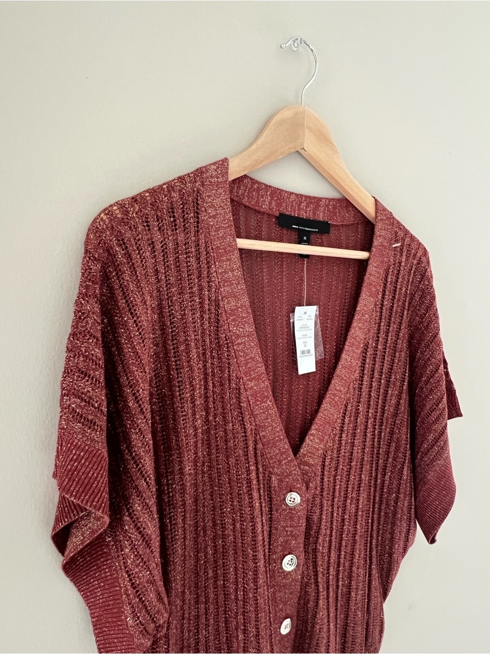 WHBM Kimono Sleeve Metallic Cardigan Sweater Shimmer Button Size M Office Work - Picture 5 of 13